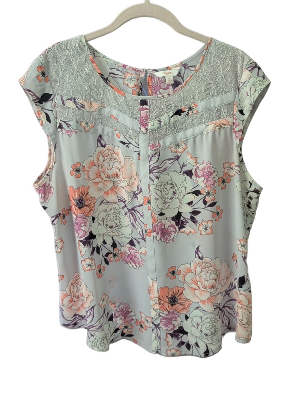 Candie's Floral Sleeveless Blouse XL in Lavender, Coral & Pink